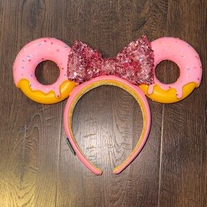 Disney Eats Pink Donut Ears Headband with Glitter Bow